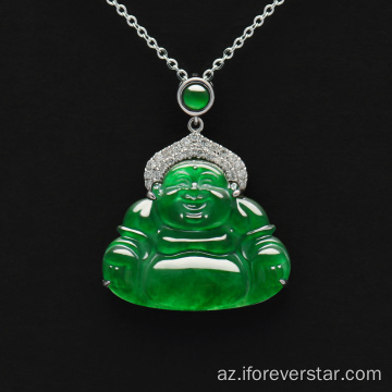 18k ağ qızıl imperial yaşıl jadeite buddha asma